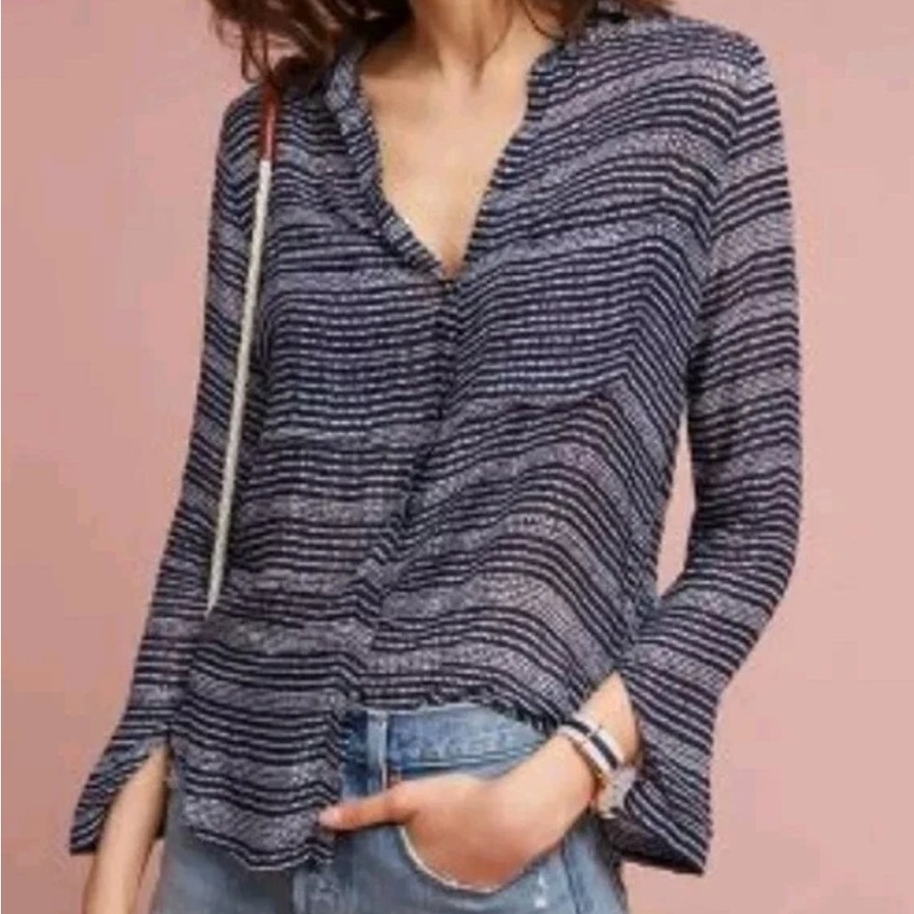 Cloth & Stone Navy and White Striped Blouse